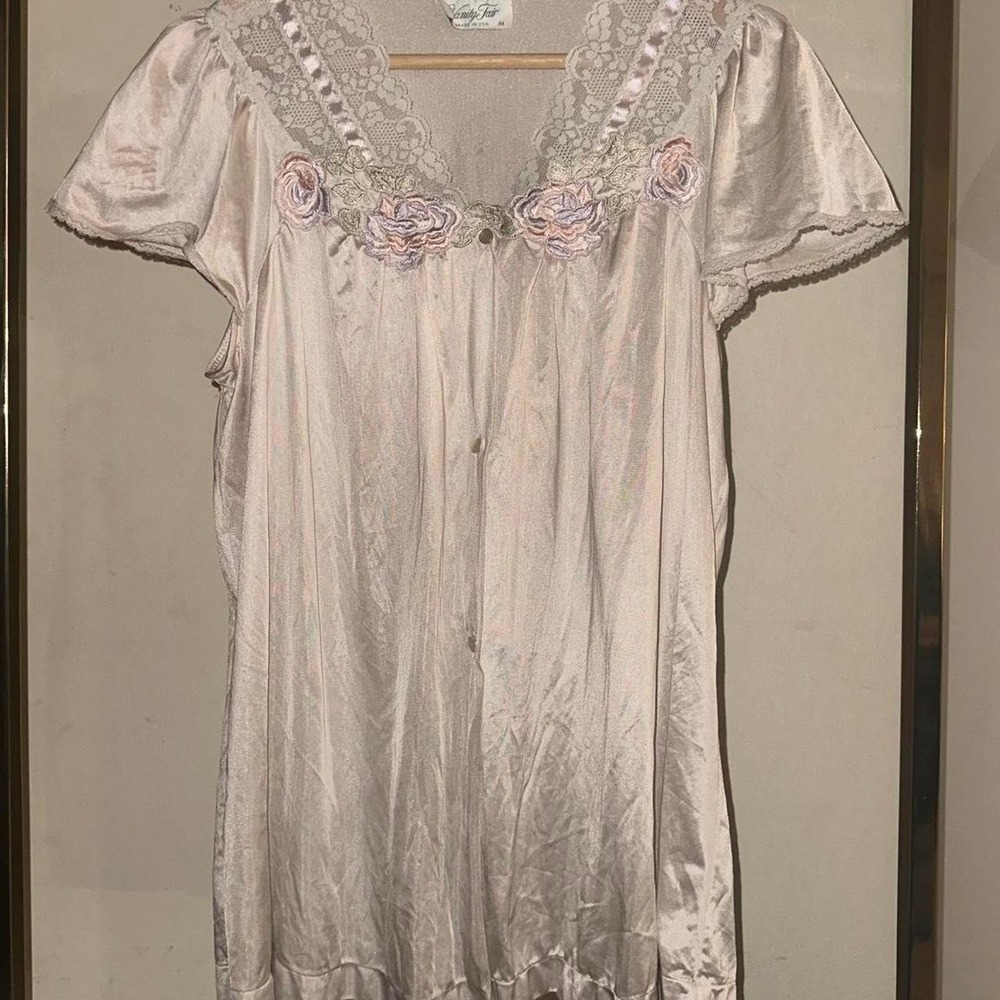 Fairy Vanity Fair pink & white baby doll lace nightgown shirt with embroidery - Picture 2 of 6